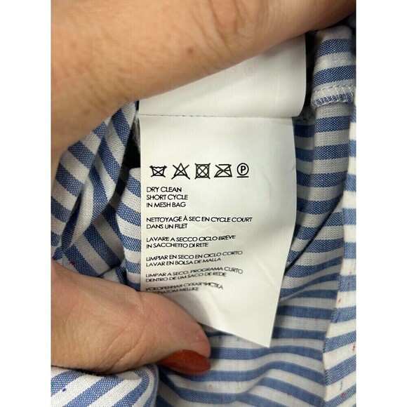 Club Monaco Women M Blue White Off The Shoulder Tassel Crop Top Cotton Speckled - Picture 11 of 11